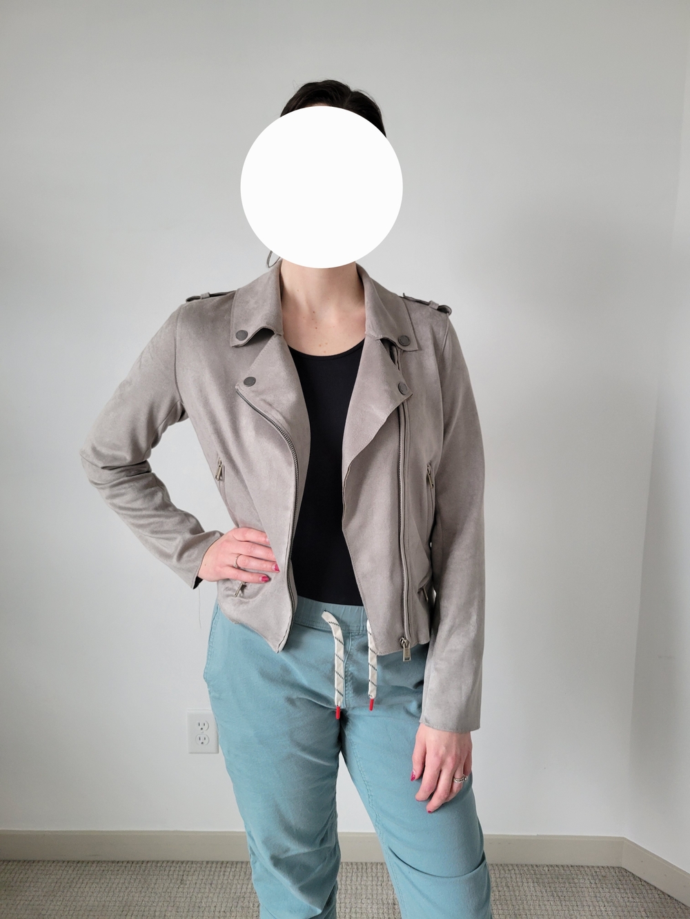 Guess Taupe Suede-Look Moto Jacket